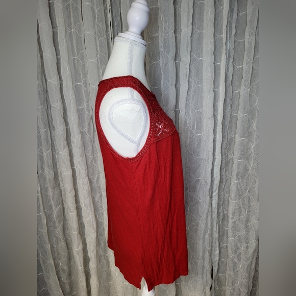Ann Taylor LOFT Burnt Burgandy Linen Rayon Lace Crochet Boho Detail Tank Top - Picture 3 of 6